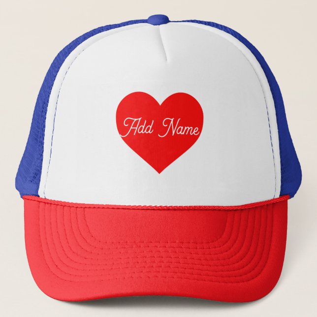 Gorra De Camionero Corazón Rojo Romántico Personalizado (Anverso)
