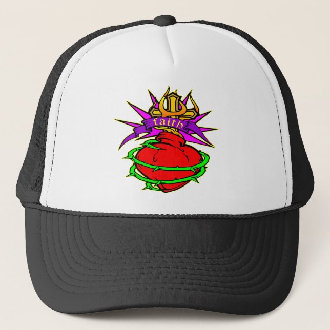Gorra De Camionero Corazón sagrado del tatuaje de la fe del (Anverso)
