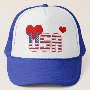Gorra De Camionero Corazones Adorables de la Bandera de los Estados U