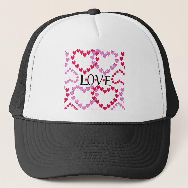 Gorra De Camionero Corazones Pequeños Rosa Rojo AMOR (Anverso)