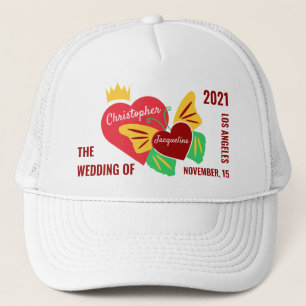Gorra De Camionero Corazones rojos, mariposa divertida