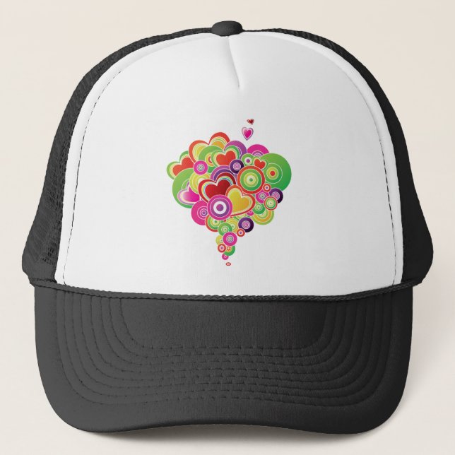 Gorra De Camionero Corazones rosados y verdes de PopArt (Anverso)