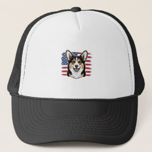 Gorra De Camionero Corgi Patriótico Bandera Americana Diseño Vector V