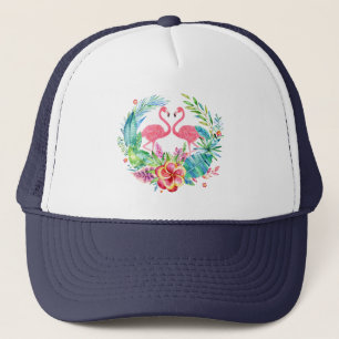 Gorra De Camionero Corona de flamencos lindos y flores tropicales