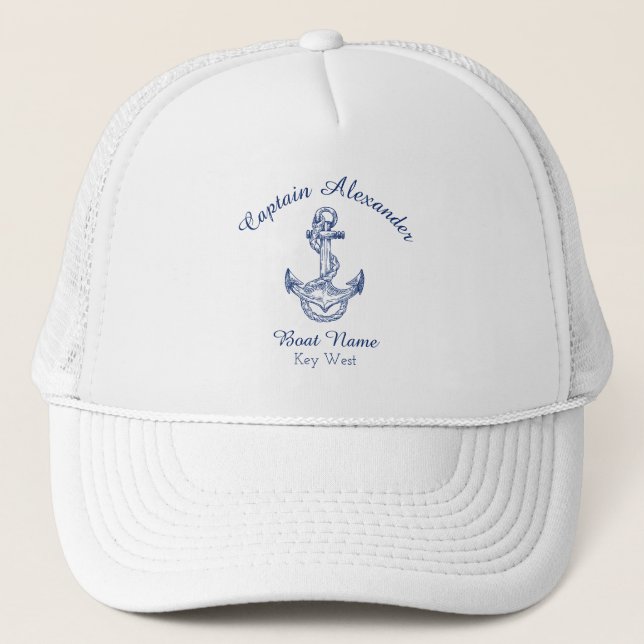 Gorra De Camionero Costa De Ancla Azul De La Marina Náutica Monograma (Anverso)