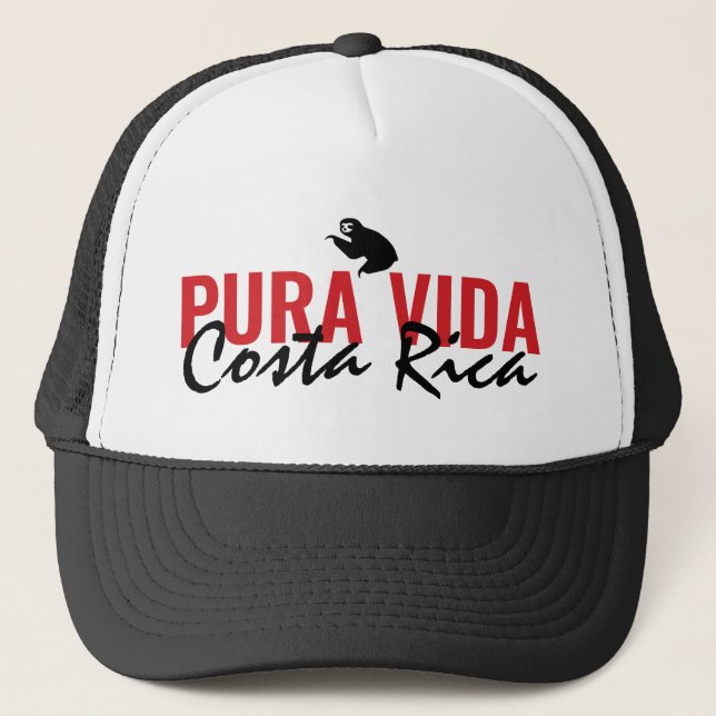 Gorra De Camionero Costa Rica Pura Vida Sloth Hombres Negro (Anverso)