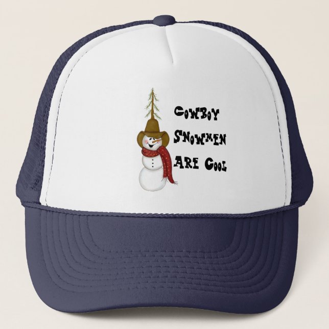 Gorra De Camionero Cowboy De Arte Popular Cute Snowman (Anverso)