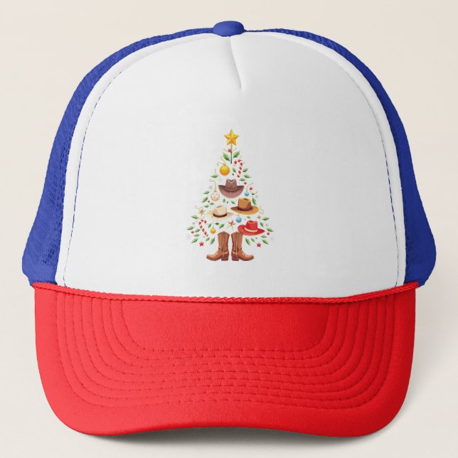Gorra De Camionero Cowboy Western Christmas Tree Santa (Anverso)