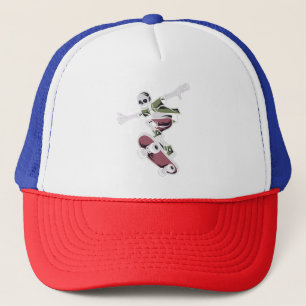 Gorra De Camionero cráneo con ilustracion de patineta en posición de