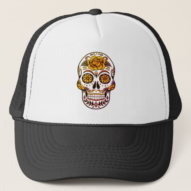 Gorra De Camionero Cráneo de azúcar rosa amarillo (Anverso)