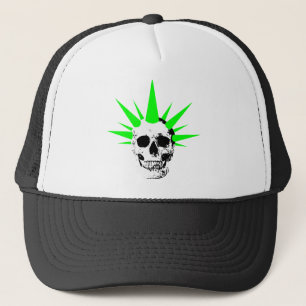Gorra De Camionero Cráneo de rock con pelo de araña verde neón