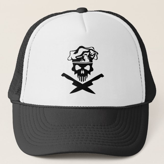 Gorra De Camionero Cráneo del cocinero y cuchillos negros del (Anverso)