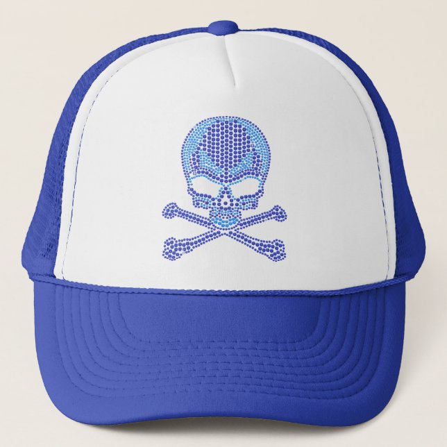 Gorra De Camionero Cráneo diamante de imitación azul impreso y (Anverso)