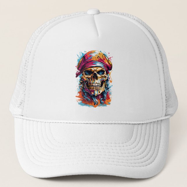 Gorra De Camionero Cráneo pirata de colores (Anverso)