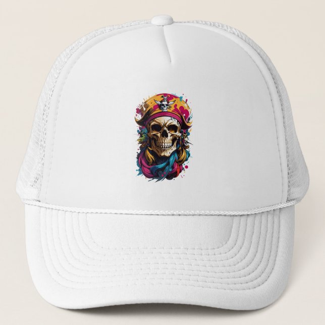 Gorra De Camionero Cráneo pirata de colores (Anverso)