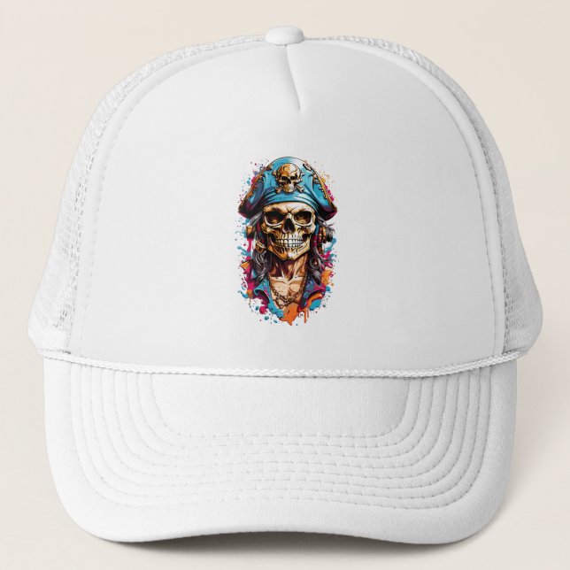 Gorra De Camionero Cráneo pirata de colores (Anverso)