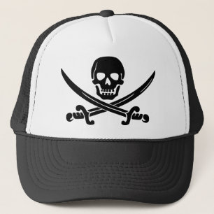 Gorra De Camionero Cráneo Pirata simple sonriente con espadas cruzad
