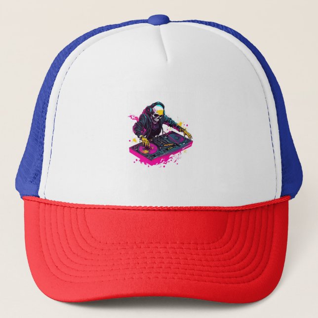 Gorra De Camionero Cráneo Rave � Esqueleto de fiesta EDM DJ (Anverso)