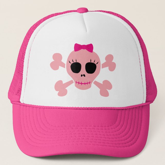 Gorra De Camionero Cráneo Rosa Funny (Anverso)