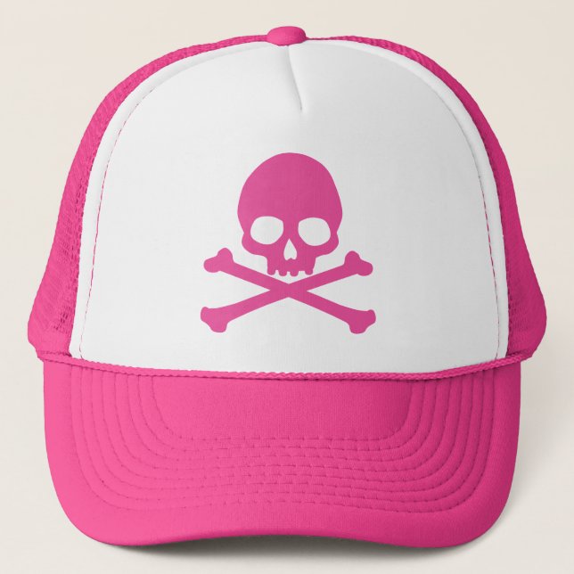Gorra De Camionero Cráneo rosa simple y huesos cruzados (Anverso)