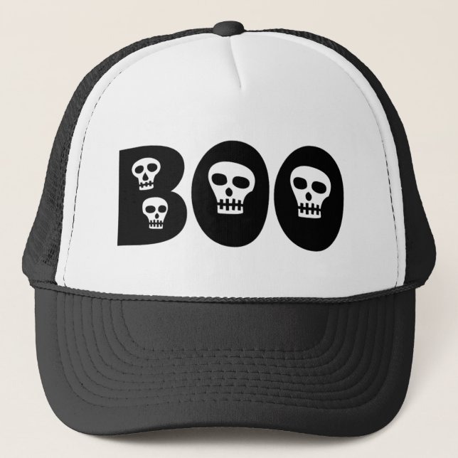 Gorra De Camionero Cránulos de Halloween "Boo" (Anverso)