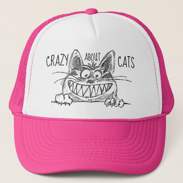 Gorra De Camionero Crazy Acerca De Gatos Gatos Lady Trucker Hat (Anverso)