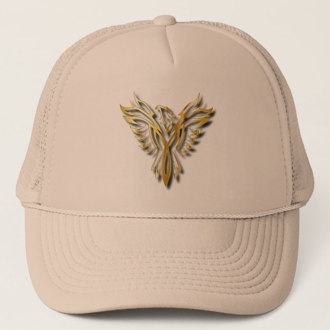 Gorra De Camionero Creciente Flamal De Oro De Golden Phoenix Con Somb (Anverso)