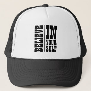 GORRA DE CAMIONERO CREE EN TI MISMO TIPOGRAFÍA BLANCA