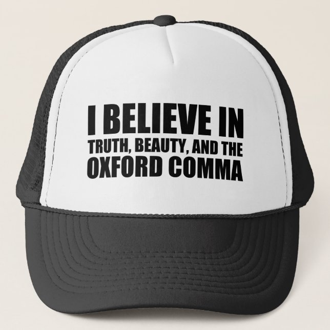 Gorra De Camionero Creer en el humor de la comma de Oxford (Anverso)