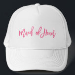 Gorra De Camionero Criada de la escritura del rosa del honor<br><div class="desc">Dice a la "criada del honor" que ofrece una escritura de moda del cepillo en rosas fuertes</div>