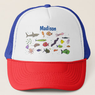 Gorra De Camionero Criaturas marinas divertidas patrón de ilustracion