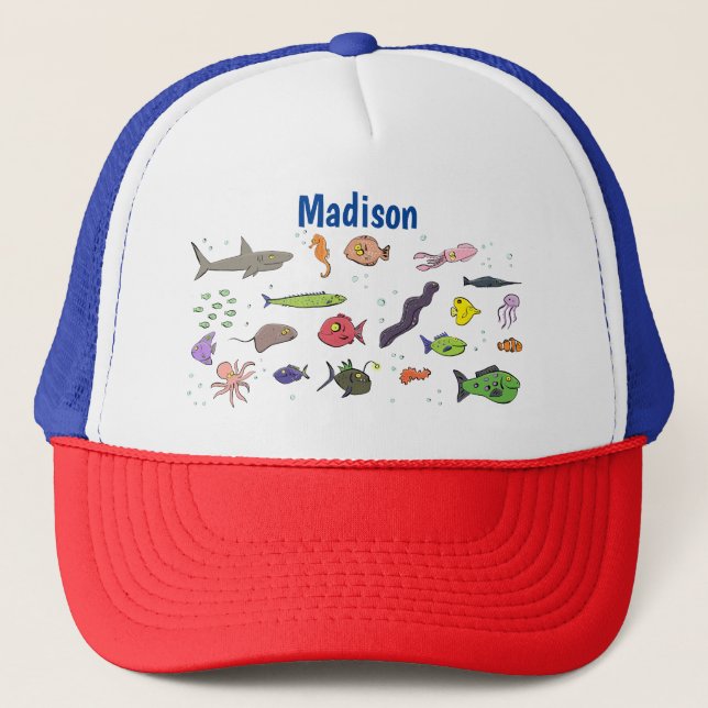 Gorra De Camionero Criaturas marinas divertidas patrón de ilustracion (Anverso)