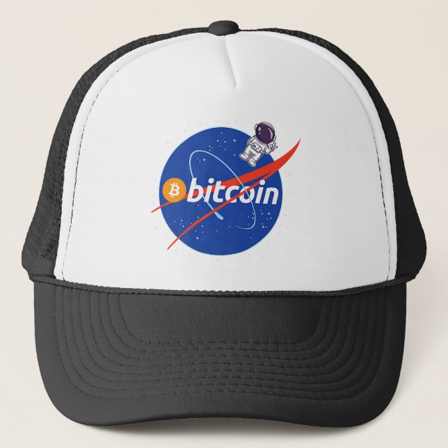 Gorra De Camionero Cripto espacial de moda de Bitcoin Astronauta (Anverso)