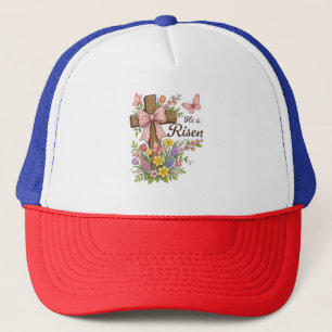 Gorra De Camionero Cristian- Él ha Resucitado Cruz Floral Religiosa