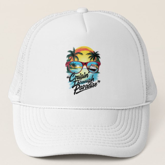 Gorra De Camionero Cruissin’ A Través Del Paraíso: Vibes Tropicales D (Anverso)