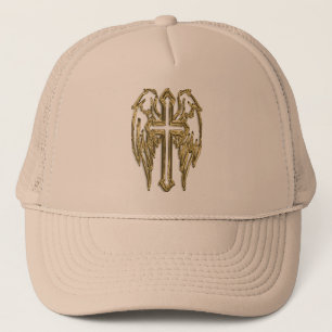 Gorra De Camionero Cruz católica de oro con alas