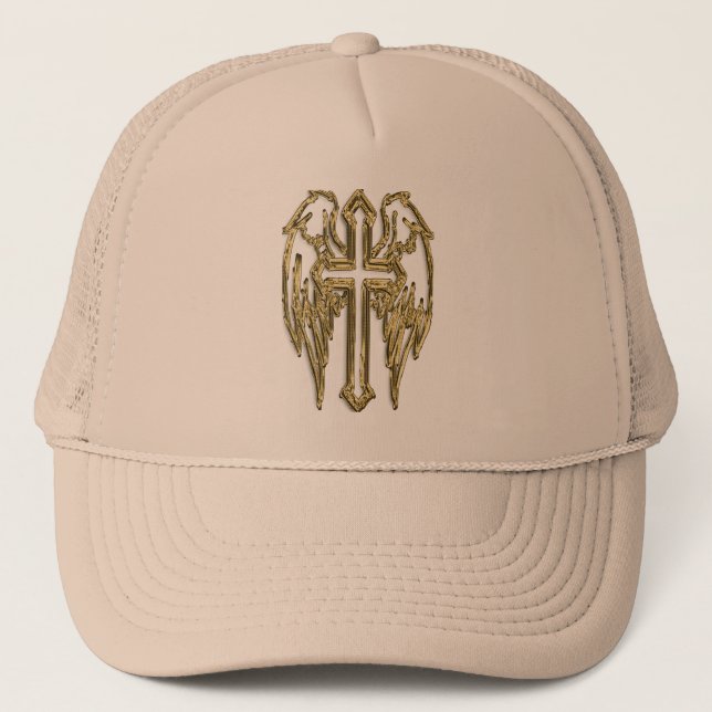 Gorra De Camionero Cruz católica de oro con alas (Anverso)