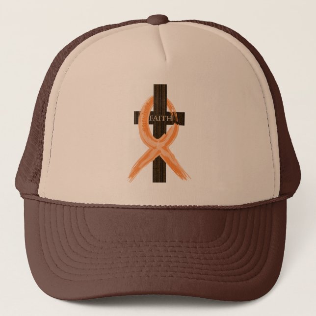 Gorra De Camionero Cruz de fe de sobreviviente de leucemia naranja (Anverso)
