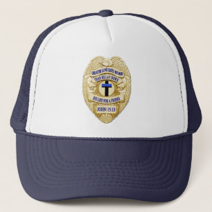 Gorra De Camionero Cruz de insignia - Línea azul delgada