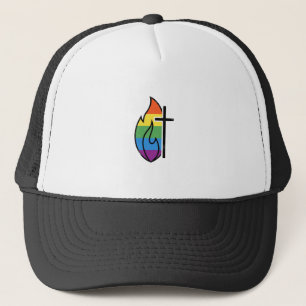 Gorra De Camionero Cruz de llama arcoíris vintage diseño vectorial cr