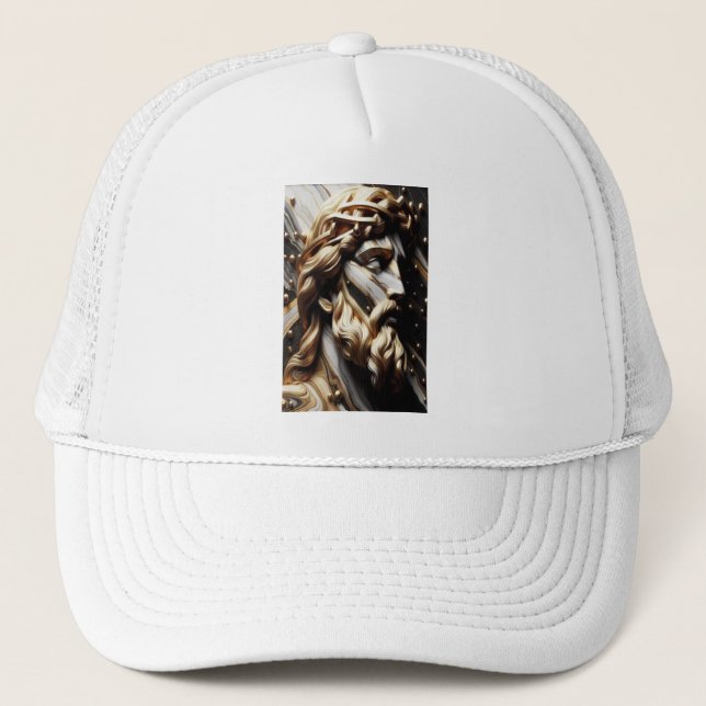 Gorra De Camionero Cruz de Mármol Blanco y Negro con oro (Anverso)