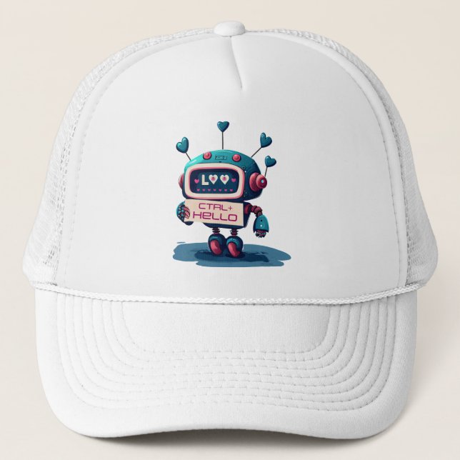 Gorra De Camionero CTRL+ HELLO Denim Delight: burdo robot (Anverso)