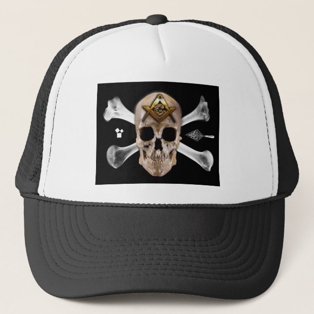 Gorra De Camionero Cuadrado masónico del cráneo y del compás de los (Anverso)