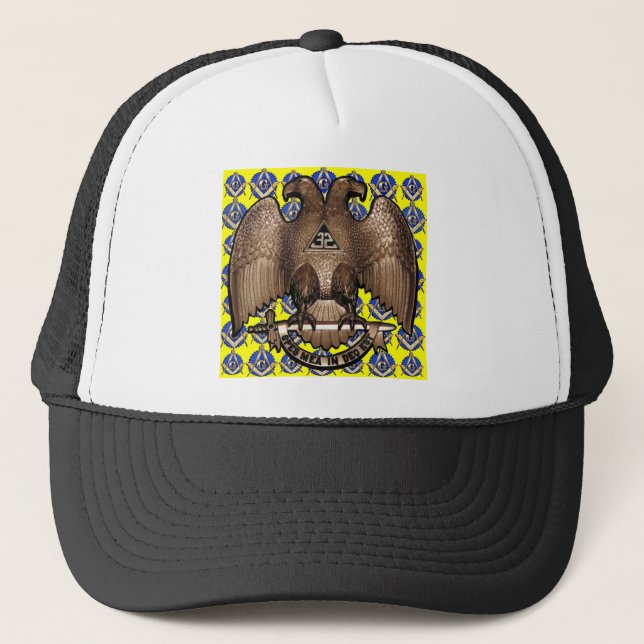 Gorra De Camionero Cuadrado y compás escoceses amarillos del rito (Anverso)