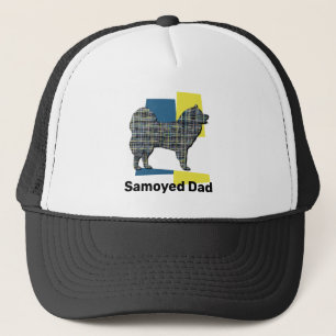 Gorra De Camionero Cuadrícula tricolor de silueta de perro samoyada