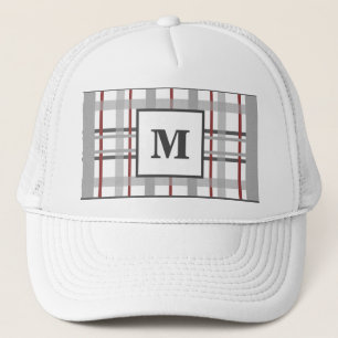 Gorra De Camionero Cuadro de moda Rojo Gris Plateado Monograma Person