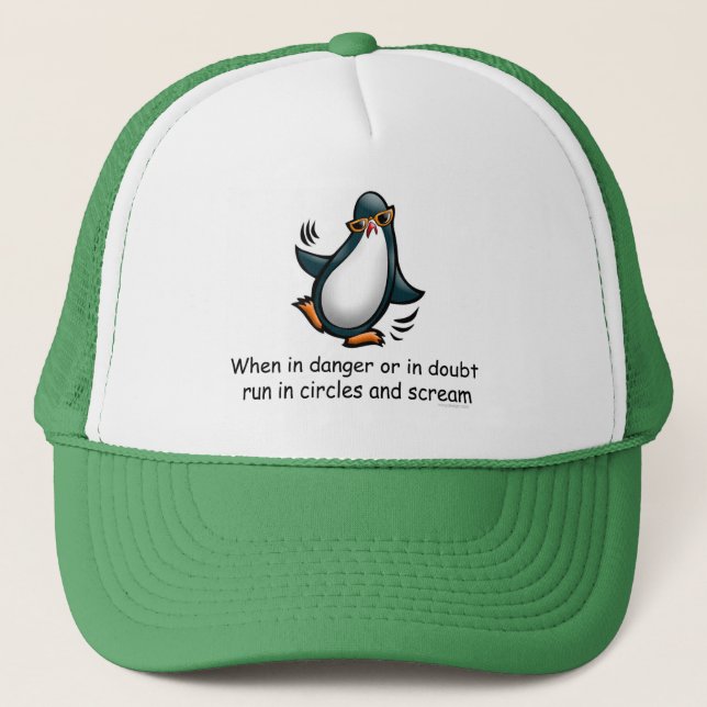 Gorra De Camionero Cuando en pingüino divertido del peligro (Anverso)