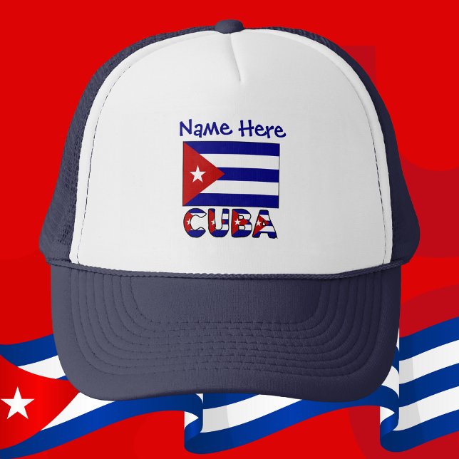 Gorra De Camionero Cuba Dark Blue Cuban Flag Navy Blue Personalized (Personalized trucker hat with dark blue Cuban flag and the word CUBA below.)