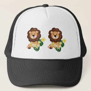 Gorra De Camionero Cubo de león con flores tropicales