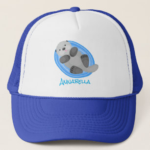 Gorra De Camionero Cuidada y feliz nutria azul personalizado ilustrac